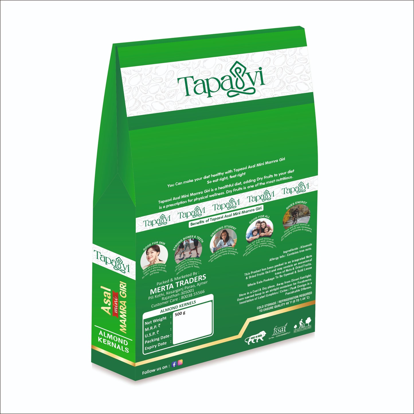 TAPASVI Asal Mamra Giri 500g - Premium Iranian Almonds | MERTA TRADERS